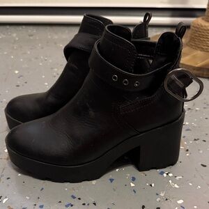 BAMBOO Black Chunky Heel Ankle Boots with Buckle